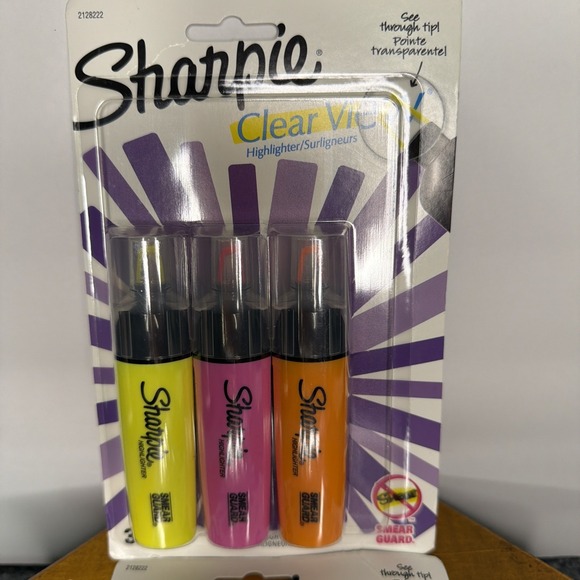 LOT OF 2 Sharpie Clear View Chisel Tip Highlighters, Yellow Orange Pink 3PK - Picture 2 of 8